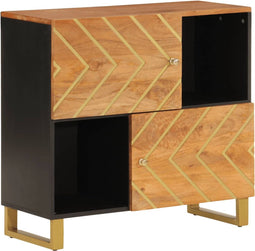 vidaXL - Dressoir - 80x33,5x75 - cm - massief - mangohout - bruin - en - zwart