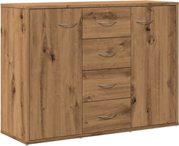 vidaXL - Dressoir - 88x30x64 - cm - bewerkt - hout - artisanaal - eikenkleur