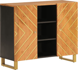 vidaXL - Dressoir - 90x33,5x75 - cm - massief - mangohout - bruin - en - zwart