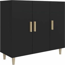 vidaXL - Dressoir - 90x34x80 - cm - bewerkt - hout - zwart