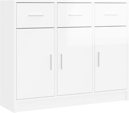 vidaXL - Dressoir - 91x28x75 - cm - bewerkt - hout - hoogglans - wit