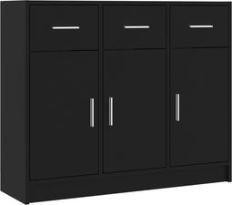 vidaXL - Dressoir - 91x28x75 - cm - bewerkt - hout - zwart