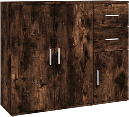 vidaXL - Dressoir - 91x29,5x75 - cm - bewerkt - hout - gerookt - eikenkleurig