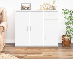 vidaXL - Dressoir - 91x29,5x75 - cm - bewerkt - hout - hoogglans - wit
