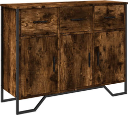 vidaXL - Dressoir - 97x32,5x74,5 - cm - bewerkt - hout - gerookt - eikenkleurig