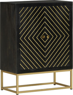 vidaXL - Dressoir - met - 2 - deuren - 55x30x75 - cm - mangohout - zwart - en - goud