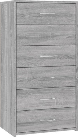 vidaXL - Dressoir - met - 6 - lades - 50x34x96 - cm - bewerkt - hout - grijs - sonoma