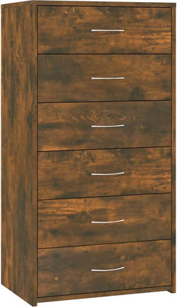 vidaXL - Dressoir - met - 6 - lades - 50x34x96 - cm - bewerkt - hout - gerookt - eiken