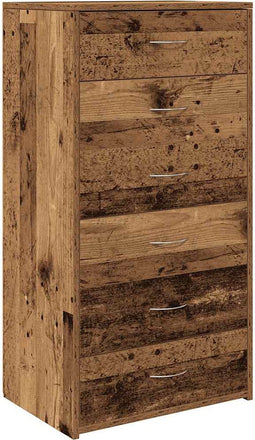 vidaXL - Dressoir - met - 6 - lades - 50x34x96 - cm - bewerkt - hout - oud - houtkleurig
