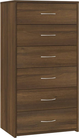 vidaXL - Dressoir - met - 6 - lades - 50x34x96 - cm - bewerkt - hout - bruin - eikenkleur