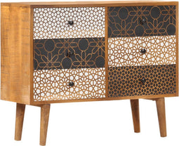 vidaXL - Dressoir - met - geprint - patroon - 90x30x70 - cm - massief - mangohout