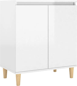vidaXL - Dressoir - met - houten - poten - 60x35x70 - cm - spaanplaat - hoogglans - wit