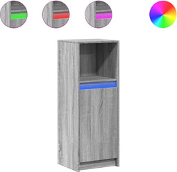 vidaXL - Dressoir - met - LED - 38x34x100 - cm - bewerkt - hout - grijs - sonoma - eiken
