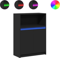 vidaXL - Dressoir - met - LED - 72x34x100 - cm - bewerkt - hout - zwart