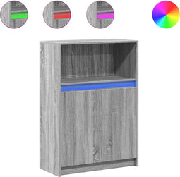 vidaXL - Dressoir - met - LED - 72x34x100 - cm - bewerkt - hout - grijs - sonoma - eiken