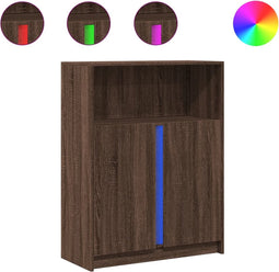 vidaXL - Dressoir - met - LED - 77x34x100 - cm - bewerkt - hout - bruin - eikenkleur