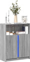 vidaXL - Dressoir - met - LED - 77x34x100 - cm - bewerkt - hout - grijs - sonoma - eiken