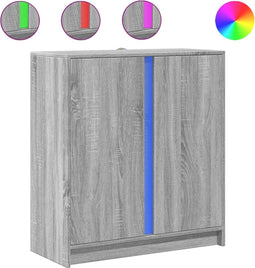 vidaXL - Dressoir - met - LED - 77x34x85 - cm - bewerkt - hout - grijs - sonoma - eiken