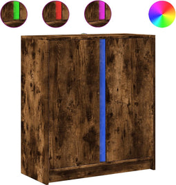 vidaXL - Dressoir - met - LED - 77x34x85 - cm - bewerkt - hout - gerookt - eikenkleurig