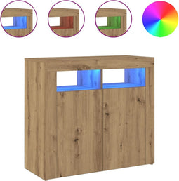 vidaXL - Dressoir - met - LED - 80x35x75 - cm - bewerkt - hout - artisanaal - eiken
