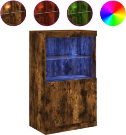 vidaXL - Dressoir - met - LED-verlichting - 60,5x37x100 - cm - gerookt - eikenkleur