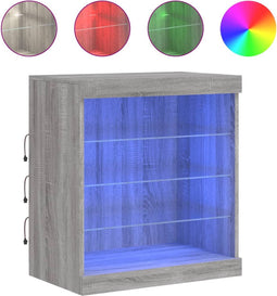 vidaXL - Dressoir - met - LED-verlichting - 60,5x37x67 - cm - grijs - sonoma - eiken