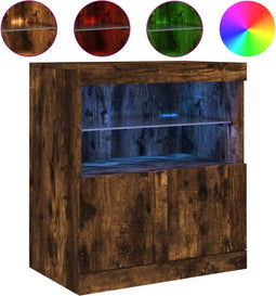 vidaXL - Dressoir - met - LED-verlichting - 60x37x67 - cm - gerookt - eikenkleurig