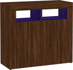 vidaXL - Dressoir - met - LED-verlichting - 80x35x75 - cm - bruin - eiken