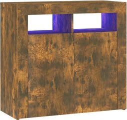 vidaXL - Dressoir - met - LED-verlichting - 80x35x75 - cm - bruin - eiken