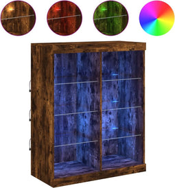 vidaXL - Dressoir - met - LED-verlichting - 81x37x100 - cm - gerookt - eikenkleurig