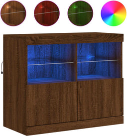 vidaXL - Dressoir - met - LED-verlichting - 81x37x67 - cm - bruin - eikenkleur
