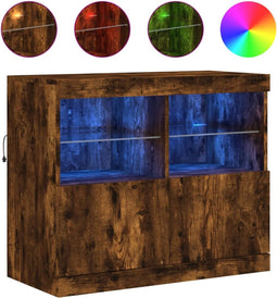 vidaXL - Dressoir - met - LED-verlichting - 81x37x67 - cm - gerookt - eikenkleurig