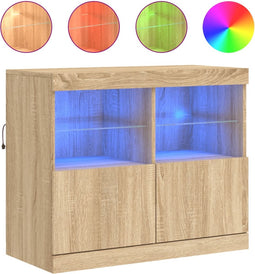 vidaXL - Dressoir - met - LED-verlichting - 81x37x67 - cm - sonoma - eikenkleurig