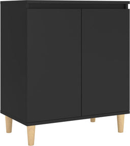 vidaXL - Dressoir - met - massief - houten - poten - 60x35x70 - cm - spaanplaat - zwart