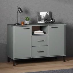 vidaXL - Dressoir - met - metalen - poten - OSLO - 113x40x77 - cm - grenenhout - grijs