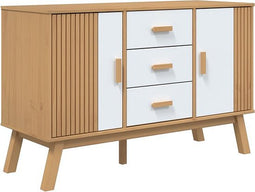 vidaXL - Dressoir - OLDEN - 114x43x73,5 - cm - massief - grenenhout - wit - en - bruin