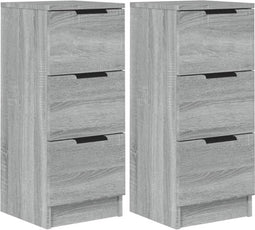 vidaXL - Dressoirs - 2 - st - 30x30x70 - cm - bewerkt - hout - grijs - sonoma - eikenkleur