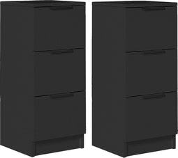 vidaXL - Dressoirs - 2 - st - 30x30x70 - cm - bewerkt - hout - zwart