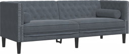 vidaXL - Driezitsbank - Chesterfield-stijl - en - bolsters - fluweel - donkergrijs