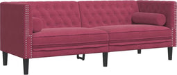 vidaXL - Driezitsbank - Chesterfield-stijl - met - bolsters - fluweel - wijnrood