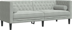 vidaXL - Driezitsbank - Chesterfield-stijl - met - bolsters - fluweel - lichtgrijs