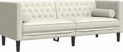 vidaXL - Driezitsbank - Chesterfield-stijl - met - bolsters - fluweel - crèmekleur