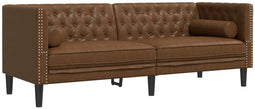 vidaXL - Driezitsbank - Chesterfield-stijl - met - bolsters - kunstsuède - bruin