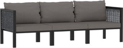 vidaXL - Driezitsbank - met - kussens - poly - rattan - antraciet