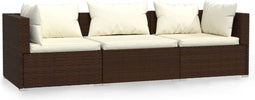 vidaXL - Driezitsbank - met - kussens - poly - rattan - bruin