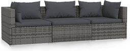 vidaXL - Driezitsbank - met - kussens - poly - rattan - grijs