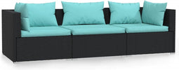 vidaXL - Driezitsbank - met - kussens - poly - rattan - zwart