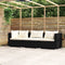 vidaXL - Driezitsbank - met - kussens - poly - rattan - zwart
