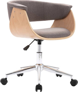 vidaXL - Eetkamerstoel - draaibaar - gebogen - hout - en - stof - taupe
