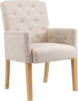 vidaXL - Eetkamerstoel - met - armleuningen - stof - beige